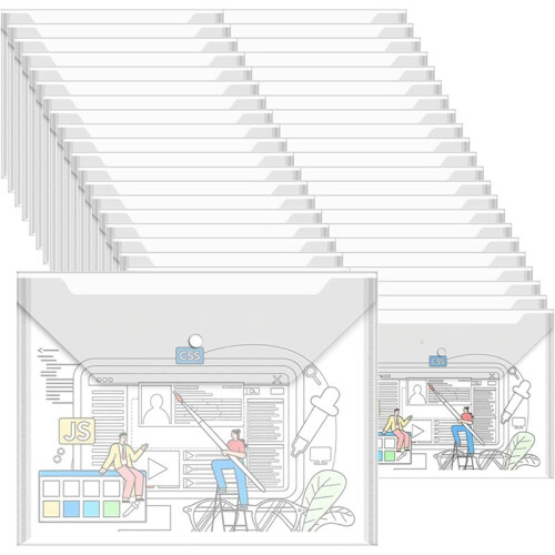 200 Pcs Clear Envelopes with Button Snap Closure, A4 Letter Plastic Envelope Folders for Documents Waterproof Envelope 1
