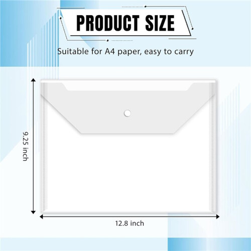 200 Pcs Clear Envelopes with Button Snap Closure, A4 Letter Plastic Envelope Folders for Documents Waterproof Envelope 2