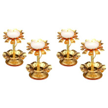 4 Pcs Diwali Lotus Candle Holder Metal Diya for Diwali Pooja Lotus Ghee Lamp Candle Holder Indian Diyas Decorations