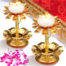 4 Pcs Diwali Lotus Candle Holder Metal Diya for Diwali Pooja Lotus Ghee Lamp Candle Holder Indian Diyas Decorations