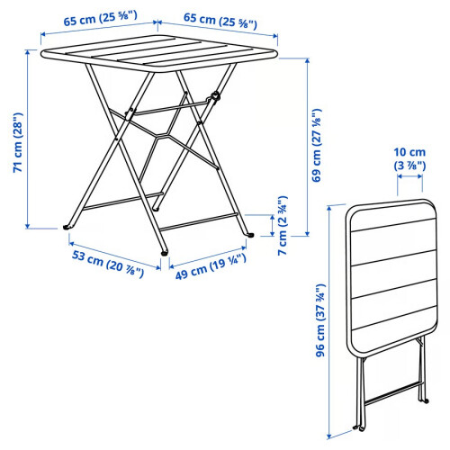 IKEA SUNDSÖ Table & 2 Folding Chairs 65x65 cm 1