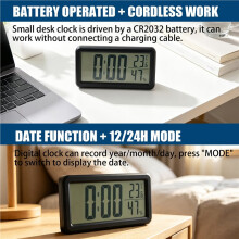 Digital Alarm Clock,Desk Clock,Battery Operated LCD Electronic Clock Decorations for Bedroom Kitchen Office - Black