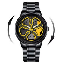 Mens 3ATM 360° 3D Rotating Gyro Dial, Car Wheel Rim Skeleton Sports Watch