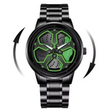 Mens 3ATM 360° 3D Rotating Gyro Dial, Car Wheel Rim Skeleton Sports Watch