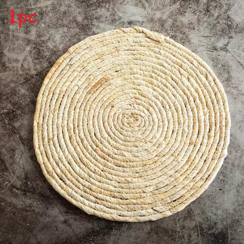 (Cornshell,25CM)Hanrafted Woven Insulator Bamboo Table Coaster Set With Insulation For Use Home