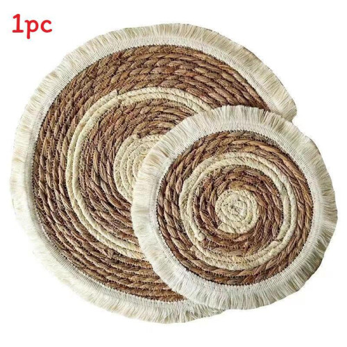 (Color Block,30CM)Hanrafted Woven Insulator Bamboo Table Coaster Set With Insulation For Use Home