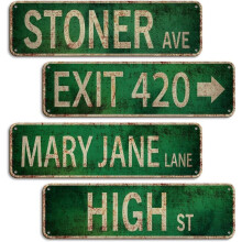 1set Street Sign Set: Vintage-Style Decorations Featuring the Phrases "EXIT 420," "HIGH ST," "MARY JANES ," Etc