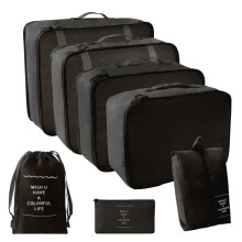 7pcs Set Portable Luggage Travel Storage Bags for Efficient Clothes Sorting Black
