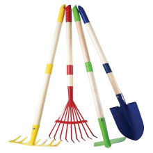 Kinder-Gartengeräte-Set, 4-Teilig - Schaufel, Rechen, Hacke, Laubbesen, Gartengeräte Aus Holz für Kinder, Bestes Outdoor-Spielzeug