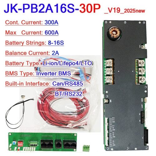 Placa de Proteção de Inversor com BMS Inteligente JK-PB2A16S-30P 8S-16S 300A com Tela de 4,3 Polegadas para Li-Ion/Lifepo4/LTO 2