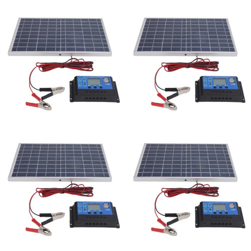 4X Solar Panel 10W 12V Polycrystalline IP65 Waterproof Portable 30A Solar Charge Controller Combo for Outdoor