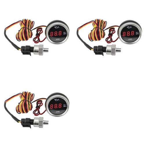 3X 0-1.0MPa 2 Inch 52mm Oliedrukmeter met Sensor 1/8NPT  LED Digitale Oliedrukmeter Knipperend voor Auto Jacht