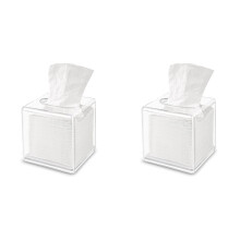 2X Tissue Box Cover Square, Clear Facial Acrylic Tissue Box Holder, Cover Napkin Organizer for Dryer Sheets, Bathroom