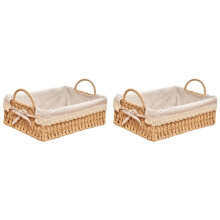 2X Paniers de Rangement Tissés à la Main avec Poignées, Organisateur de Cuisine, Boîte à Cosmétiques pour Chambre à Coucher, Salle de Bain,