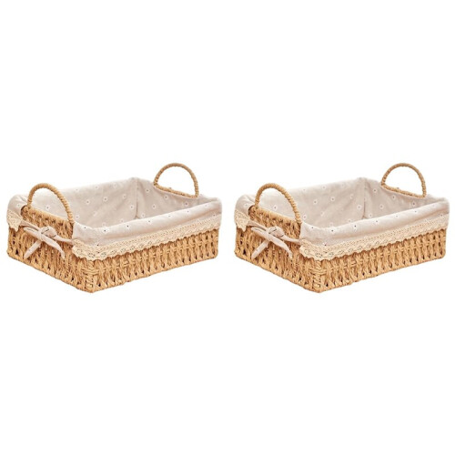 2X Handwoven Storage Baskets with Handles Kitchen Organizer Cosmetic Box ,B