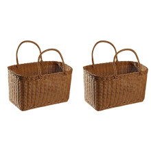 2X Rattan Shopping Basket Simple Shopping Basket Environmentally Friendly Vegetable Basket Fruit Basket Outdoor Picnic,B
