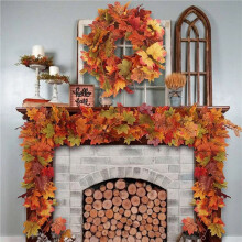 3X Kunstmatige Esdoornbladeren Guirlande Decoratie Bladeren Herfst Guirlande Bruiloft Thanksgiving Diner, Feest Haard Decoratie B