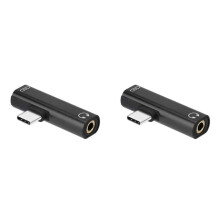 2X 2 in 1 Type-C to 3.5mm Jack Earphone Audio Adapter Charging Converter 3.0 to Type C OTG Converter Black
