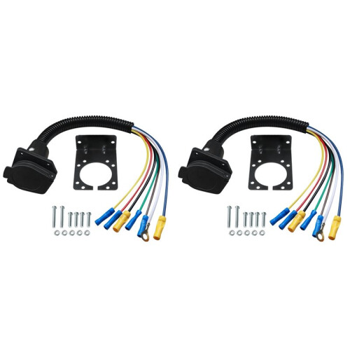 2X 7 Pin Trailer Plug,7 Way Trailer Light Connector Socket,7 Pin Truck Plug Quick Converter with Mounting Bracket