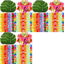 210Pcs Hawaiian Luau Party Supplies,Tropical Leis, Leaves&Hibiscus Flowers for Birthday Baby Shower Beach Pool Party