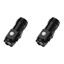 2X -LED-Taschenlampe 14500 USB-C Wiederaufladbar, Taktische Taschenlampe mit Magnetfuß und Schlüsselanhänger