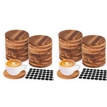 52 Pieces Unfinished Wood Coasters, 4 Inch Round Acacia-Wooden Coasters for Crafts with Non-Slip Silicon Dots