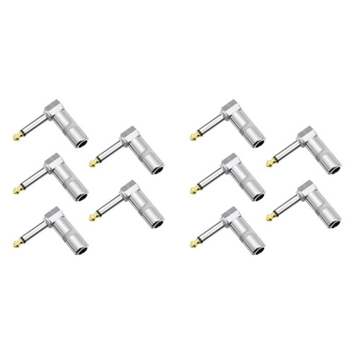 10Pcs Right Angle 6.35mm 1/4 Inch TS Mono Plug, Connector for Guitar, Speaker, Microphone Cable