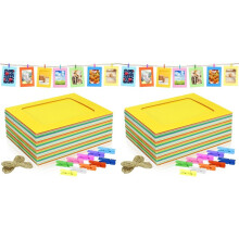 100 Pack Paper Picture Frames, 4x6 Colorful Photo Holder with Wooden Clips and String for Wall Decor and Party Supplies