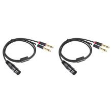 2X XLR Female to Dual 6.35 Male Y Splitter Cable, Dual Shielded Braided Mic Audio Adapter Cord,Microphone Cable