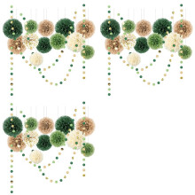 Wedding Party Decorations Set,45PCS Green Tissue Papers Pom Poms,Dots Papers Garland String Hanging Backdrop for Wedding