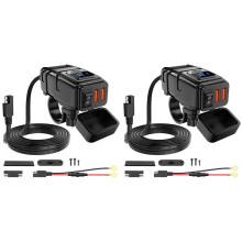 2X Motorcycle USB Charger, 6.8A Quick Charge 3.0 Dual USB Motorcycle Phone Charger with Voltmeter & /Off