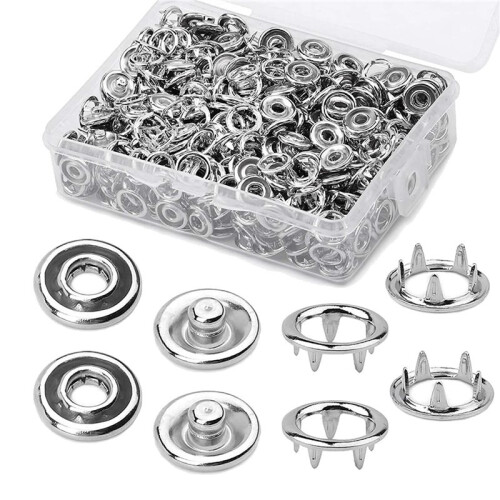 450 Sets Snap Button 9.5Mm Metal Silver Snaps Buttons for Sewing and Crafting, Open Snap Button Snap Fasteners Kit 2