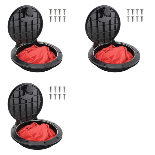3X Kit de Placa de Convés de 6 Polegadas Escotilha de Convés de Caiaque com Bolsa de Armazenamento para Equipamento de Pesca de  de Caiaque Preto