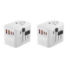2X GaN65W International Travel Adapter with 2USB 3 Type C GaN Fast Charging Adapter with EU AU US UK Plug White