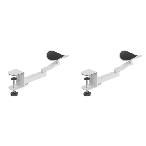2X Aluminum Desk Arm Rest Support 3 Height Adjust Ergonomic Arm Rest Mouse Pad Armrest Bracket Console for Office White