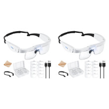 2Satz Lupe mit Licht, Lupe mit 5 Linsen (0,75-4,0x) und 3 LED-Leuchten, Headset-Lupe