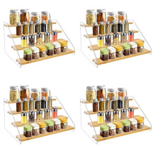 4pcs 12In Spice Rack Organizer for Cabinet - Wooden 4Tier Display Stand -Space Saving Display Shelf Riser