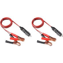 2X 24V 12V Car Lighter Socket Alligator Clip Battery Extension Cord with 15A Fuse Male Plug Adapter