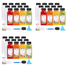 36 Stuks 12oz Plastic Sapflessen met Verzegelde Doppen, Herbruikbare Doorzichtige Sapcontainers met Labels, Trechter en Borstel