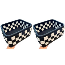 2X Black and White Checkered Storage Basket Desktop Cosmetics Storage Organizer Snack and Toy Storage Basket Home Decor