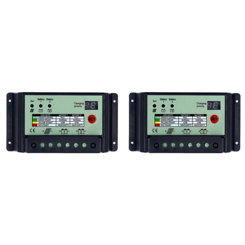 2X Dual Battery Solar Charge Controller PWM 12V 24V System Batterier Power Panel Regulator Charger(20A)