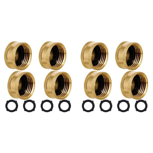 3/4inch Brass Garden Hose Cap with Washers, 8 Pack