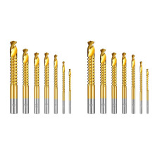 14PCS Titanium Coated HSS Twist Drill Bits, 3-10mm Serrated Side Cutting Drill Bit,Hex Shank Serrated Cutting Drill Bits