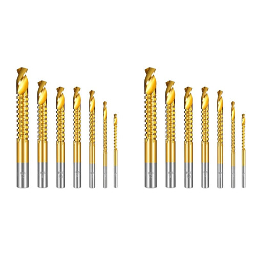14PCS Titanium Coated HSS Twist Drill Bits, 3-10mm Serrated Side Cutting Drill Bit,Hex Shank Serrated Cutting Drill Bits 1