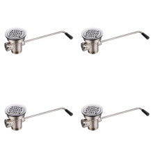 4pcs 3-1/2inch Commercial Sink Drain with Twist Lever Handle, Waste Drain Valve with Overflow Inlet for 2/3 Compartment