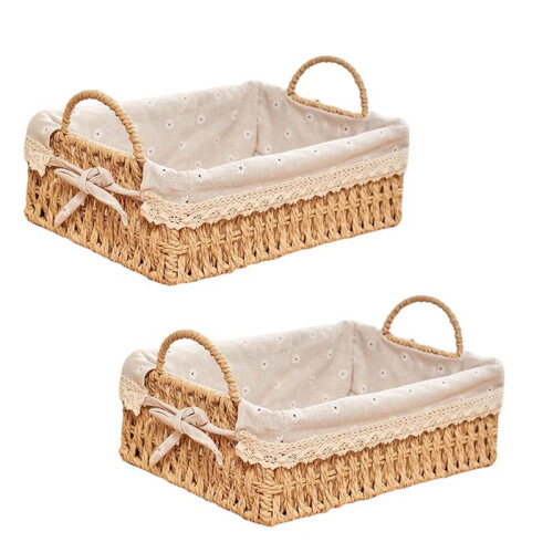 2X Handwoven Storage Baskets with Handles Kitchen Organizer Cosmetic Box ,B 2