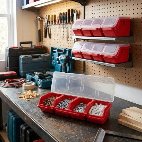6Pack Screw Organizer Box with Lids 4 Compartments Tool Bin Divider Compartment Containers Sorting Screw Toolbox Case 1