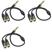 3X Dual Female XLR to 1/4 Inch TRS Stereo Male Plug Y-Splitter Cable 2-XLR Female to Quarter Inch Adapter Patch Cord-C