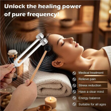 2 Set Tuning Forks for Healing Set(128Hz,136.1Hz,256Hz,384Hz) Tuning Fork with Reflex Hammer,Portable in Leather Pouch
