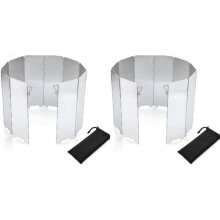 2X Foldable Aluminium Windshield 10 Plates Camping Stove Windshield Portable Stove Windshield Warmer with Storage Bag